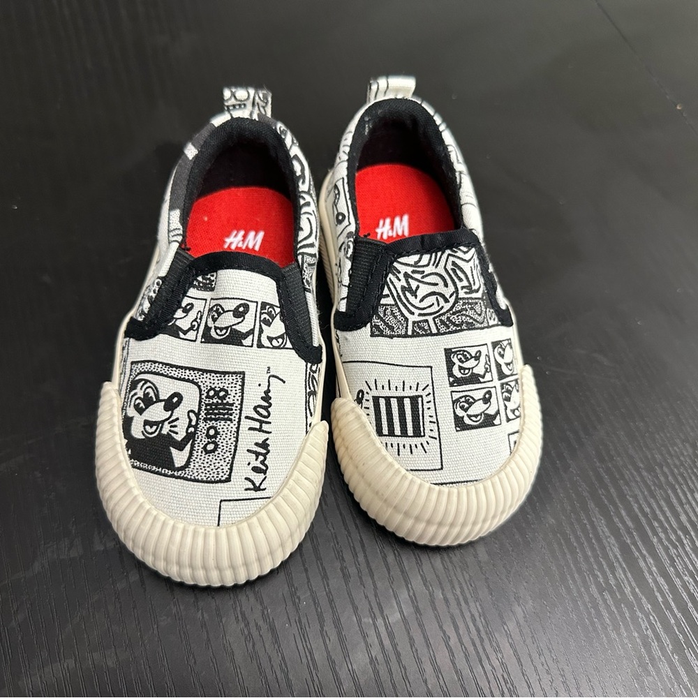 H&M Kids Black and White Cartoon Slip-On Sneakers